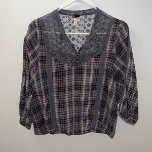 Free People Lace Plaid Top